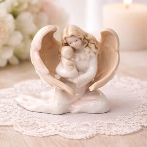 Russ Berrie Guardian Angel Holding Baby Figurine #15482 Porcelain 3”